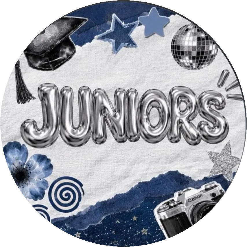 Juniors collage logo in navy, silver, and white